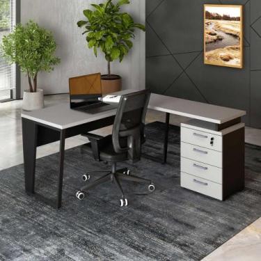 Imagem de Mesa L 150cm Pé Metal Gaveteiro 4 Gavetas e Chave F5 Office - F5 Offic