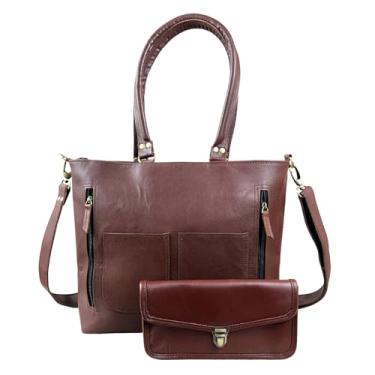 Imagem de Madosh Bolsa feminina de couro legítimo, bolsa de ombro transversal, bolsa feminina marrom, Marrom, Medium