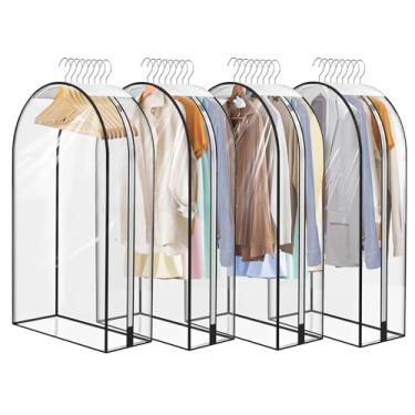 Imagem de MALOROY Sacos Transparentes Para Pendurar Roupas - Capas De Terno 40" Organização Armários Pacote Com 4 Plásticos Armazenamento Camisas, Casacos, Vestidos Zíper Lateral, Tecido Respirável, Mantém As
