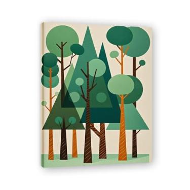 Imagem de Arte de impressão em tela de floresta geométrica moderna para sala de estar - Árvores triangulares e dosséis redondos 50 x 65 cm