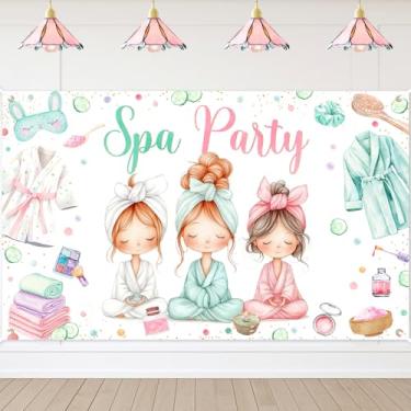 Imagem de Avezano Faixa de festa de spa tema spa decoração de festa de aniversário para meninas mulheres dia spa maquiagem pijama pijama festa de aniversário decoração banner (1,8 x 1,1 m)