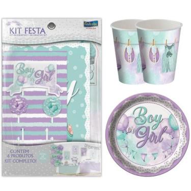 Imagem de Kit Festa Decorativa Comemoração Chá Revelação Especial 16 Copos e 16 
