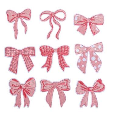 Imagem de 9 peças de remendos de laço rosa a ferro no lindo remendo de laço bordado para chapéu, roupas, laços bordados fofos, remendos de roupas femininas para jeans, jaquetas, mochilas, camisa, reparo de
