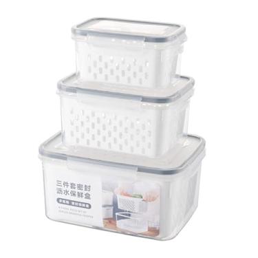 Imagem de Kit 3 Potes Organizador de Geladeira Hermético com Trava nas Tampas Borracha Isolante e Cesto - Organizador de Alimentos para Geladeira e Armários - Qualidade Premium