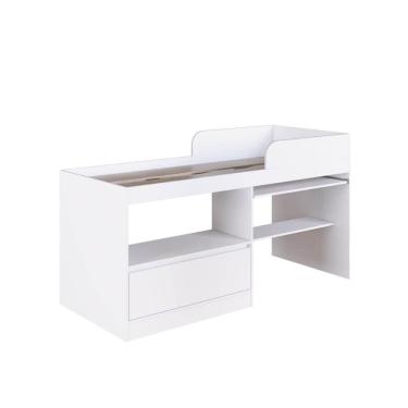 Imagem de Cama Alta Multifuncional Solteiro Branco com Estação de Trab