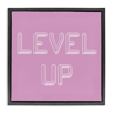 Imagem de Stupell Industries Level Up Arte de parede em tela flutuante emoldurada roxa e branca, design por Yass Naffas Designs, 63 x 63 cm