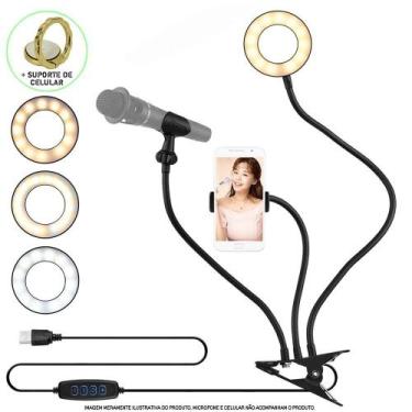 Imagem de Iluminador Ring Light de Mesa Suporte Celular Microfone Presilha CBRN1