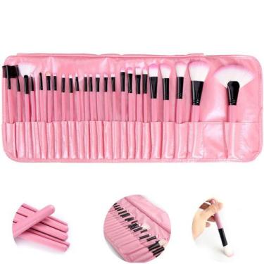 Imagem de Kit de 24 Pincéis Para Maquiagem Profissional Estojo Rosa CBRN13036 - 