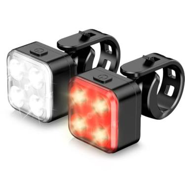 Imagem de Akale Conjunto de luzes de bicicleta, luzes recarregáveis dianteiras e traseiras, 4 opções de modo de luz, farol de bicicleta, impermeável IPX4, fácil de instalar para homens e mulheres