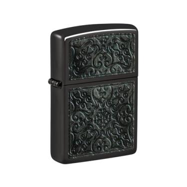 Imagem de Zippo Isqueiro de bolso preto altamente polido com design padrão