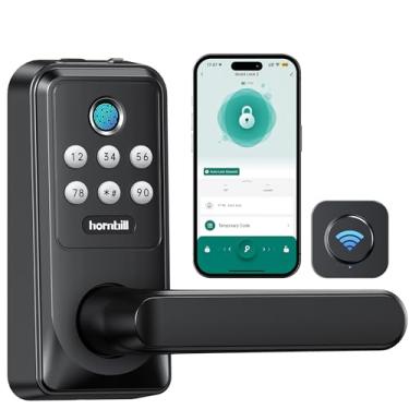 Imagem de Trava inteligente WiFi: fechadura de porta de entrada sem chave Hornbill com alça, teclado remoto de aplicativo, desbloqueio automático, adequado para casa/escritório/aluguel/hotel