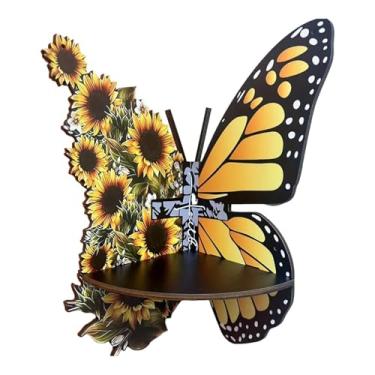 Imagem de Fenteer Butterfly Corner Shelf, Boho Decor Exibir prateleira, prateleira de parede de canto de madeira para brinquedos femininos fotos de berçário Deor, C
