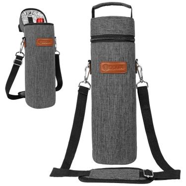 Imagem de Bolsa Térmica para Vinho OPUX, Porta Garrafa de Vinho Isolada para Viagem, Picnic e Praia, com Alça de Ombro, Cinza Carvão