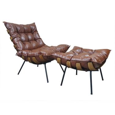 Imagem de Poltrona Costela Com Puff Couro Ecológico - élpis Móveis Couro Ecológico Marrom