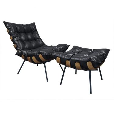 Imagem de Poltrona Costela Com Puff Couro Ecológico - élpis Móveis Couro Ecológico Preto