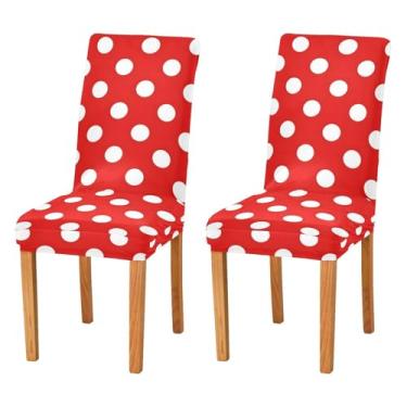 Imagem de Joisal Conjunto de 2 capas de assento de alta elasticidade com bolinhas vermelhas para cadeiras de jantar