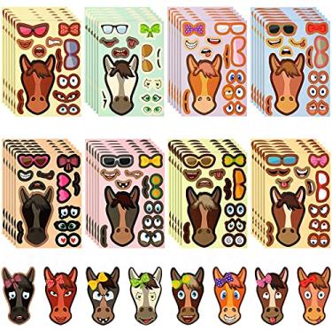 Imagem de 48 peças de adesivos Make a Horse Stickers Make Your Own Horse Stickers Spirit Horse Party Favors Horse Decorações de cavalo para crianças, festa de aniversário, jogo de cavalo, prêmios, suprimentos com 8 designs