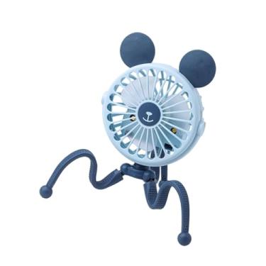 Imagem de Generic Ventilador de mesa com 3 engrenagens ajustáveis, leve e multifuncional com ventilador leve para carrinho de bebê para casa, escritório, bicicleta, Orelhas Redondas Azuis
