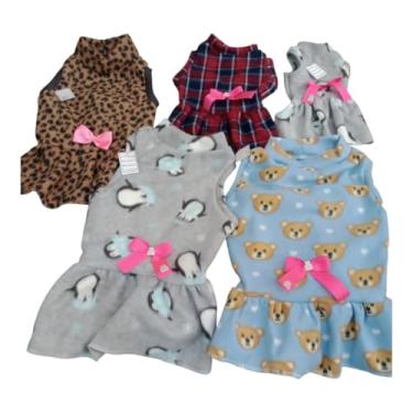 Imagem de kit, Vestido para cães, com 5 unidades tamanho e estampa variadas.