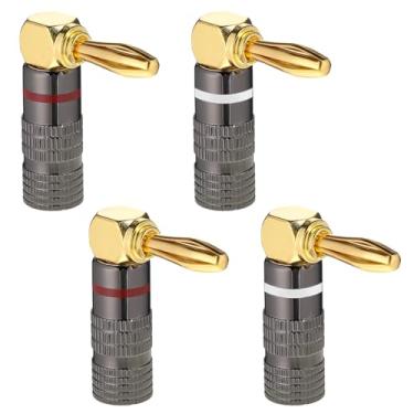Imagem de Plugues banana de ângulo reto para fio de alto-falante, 2 pares/4 peças de alto-falante de 90 graus, plugues de bananas, conector banhado a ouro para placa de parede banana, receptor A/V, sistema de