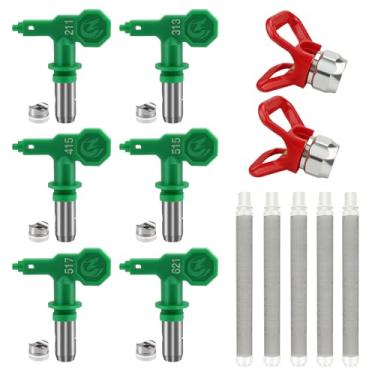 Imagem de TUDUD 6 peças de pontas de pulverização reversíveis sem ar de alta pressão, 2 protetores de ponta de bocal e 5 peças de filtros de pistola de pulverização de tinta sem ar para acessórios de