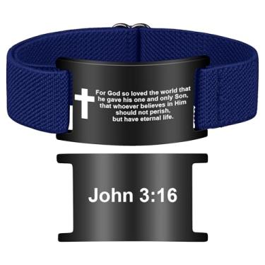 Imagem de Pmormyy Pulseira de cruz com versículo bíblico para mulheres e homens, pulseira ajustável de presente de Jesus é rei cristão WWJD, One Size, Aço inoxidável, Sem Pedra Preciosa