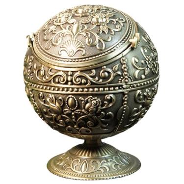 Imagem de Cinzeiro com tampa, cinzeiro, cinzeiro de metal vintage com tampa requintado esculpido armazenamento antigo para escritório, bar, restaurante e casa