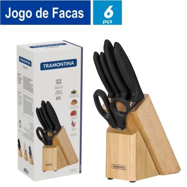 Imagem de Jogo de facas Plenus suporte Madeira e tesoura Tramontina