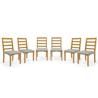 Imagem de Kit Com 6 Cadeiras Cecília Madeira Maciça Assentos Estofados Para Mesa De Jantar