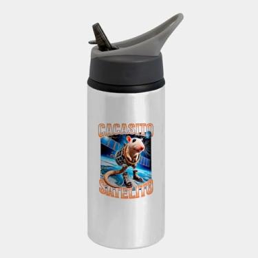 Imagem de Garrafa Squeeze Bico Prateada Premium 600ml - Cacasito Satelito Brainrot Silly Rat Meme
