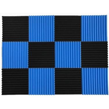 Imagem de 12 Peças De Espuma Acústica Pels Wedges Espuma à Prova De Fogo à Prova De Som Espuma De Caeling De Ruído Para Estúdios De Gravação Escritórios Casa, Black+blue