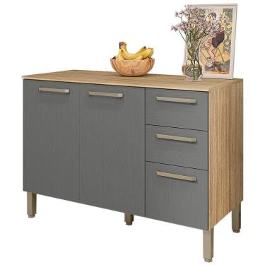 Imagem de Balcao Com Tampo 3 Portas 2 Gavetas 120 Cm Mad Versalhes Ktp Freijo Gris