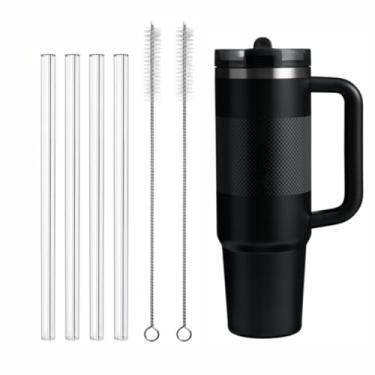 Imagem de Copo de canudo de substituição para Stanley Quencher ProTour Flip Straw Tumbler 1,134 g, pacote com 4 canudos transparentes reutilizáveis com escova de limpeza compatível com Stanley Quencher ProTour