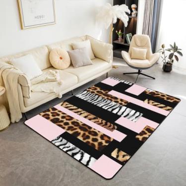 Imagem de Feelyou Tapetes de sala de estar de leopardo para crianças, meninos, meninas, guepardo, rosa, preto, 12 x 18 cm, estampa de pele de animal, tapete decorativo, safári, zebra