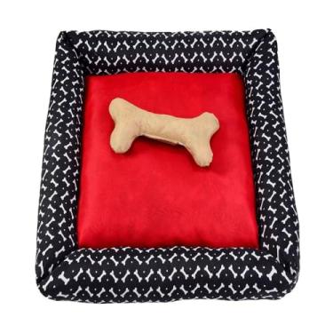 Imagem de Cama Quadrada para Pets com Almofada, Pequeno e Grande Porte, Tecido Gorgurinho Estampado (Preta e Vermelha, Grande)