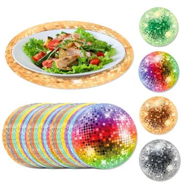 Imagem de Jogo americano colorido para discoteca, 24 peças, jogo americano decorativo de bola iluminada redonda para aniversário, casamento, decoração de mesa de festa