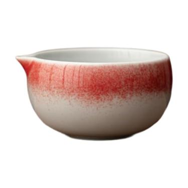 Imagem de ＫＬＫＣＭＳ Tigela de cerâmica Matcha com bico de despejo, presente artesanal, tigela tradicional japonesa Matcha para iniciantes, preparação, Vermelho