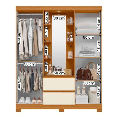 Imagem de Guarda Roupa Olimpia 163cm 4 Portas Espelho LED 2 Gavetas