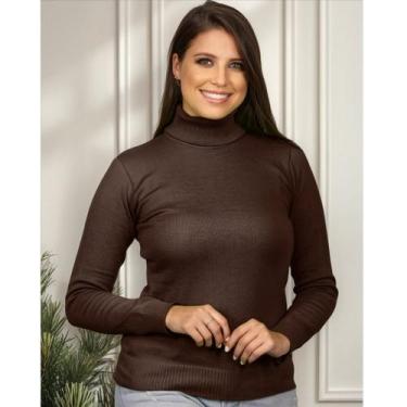 Imagem de Blusa De Frio Cacharrel Feminina Gola Alta Tricot - oem, Marrom