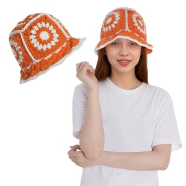 Imagem de Ishua Crochet Bucket Hat Women, Knitted Bucket Hat Floral Knitted Hat, Crochet Hat for Black Women Fashion Outdoor