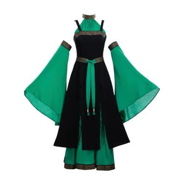 Imagem de daizbella Vestido renascentista medieval, fantasia de elfo viking, ombro de fora, com cinto e mangas, fantasia cosplay
