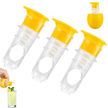 Imagem de Espremedor de limão, 2 peças mini espremedor de limão portátil com tampa para coquetéis, bebidas (amarelo)