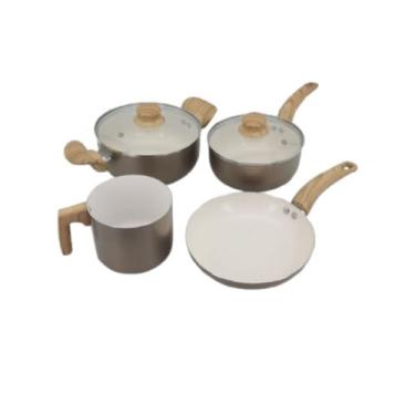 Imagem de Conjunto de Panelas com Revestimento Cerâmico Premium Gold, 4 Peças, Alumínio, Cabos em Baquelite, Caçarola 20cm, Frigideira 20cm, Fervedor 12cm, Panela 18cm