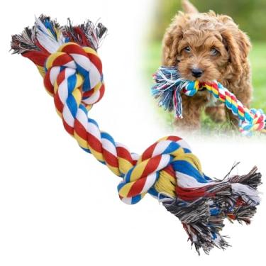Imagem de Jeffers Brinquedo para cães com osso de corda para animais de estimação, multicolorido, 25,4 cm – Corda trançada durável para cabo de guerra, mastigar e buscar – Brincadeira interativa para animais de
