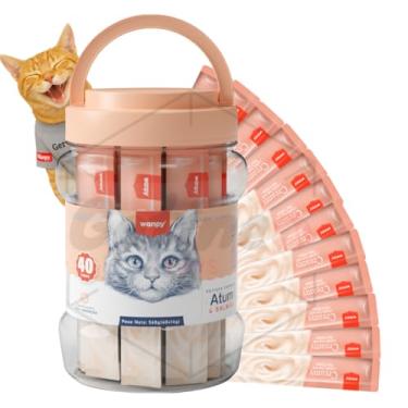 Imagem de Petisco para Gatos Wanpy Creamy Truly Pote com 40 Tubos Sabor Atum com Salmão Rico em Proteínas, Sem Conservantes
