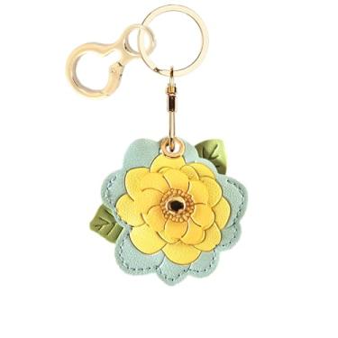 Imagem de Capa de couro compatível com AirTag, linda capa protetora com chaveiro, rastreador GPS antiarranhões para chaves, bolsa, animais de estimação (Camélia A)