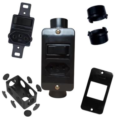 Imagem de Interruptor Com Tomada Preta Conjunto Condulete Sobrepor 4/2 (Preto)