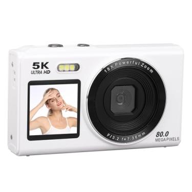 Imagem de VBESTLIFE Câmera Digital 5K para Fotografia, Câmera de 80MP de Telas Duplas Com Zoom de 18x, Luz de Preenchimento, Câmera de Wifi Compacto de Foco Automático para Viagem (Branco)