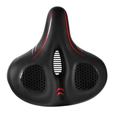 Imagem de Assento de bicicleta confortável selim de bicicleta de montanha acessórios para homens e mulheres almofada de assento de bicicleta larga macia com absorção de choque duplo com tira refletiva, preto, tamanho único