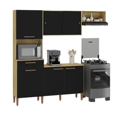 Imagem de Armario Cozinha com Balcão Pop com 6 Portas e 1 Gaveta Wood Madeirado/preto Fosco